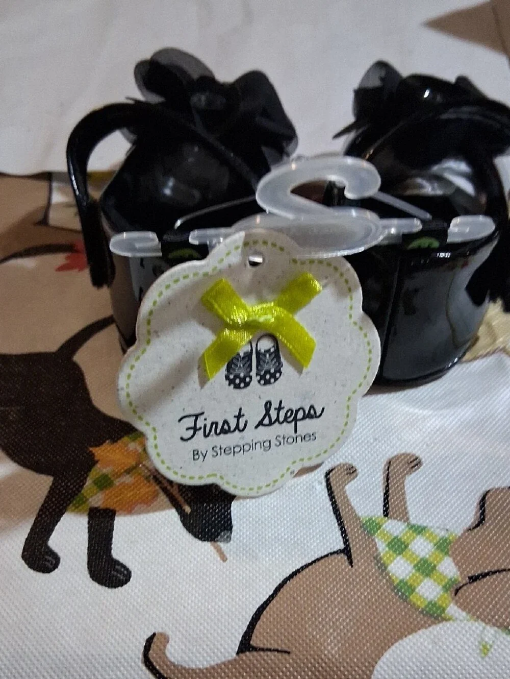 First Steps Little Girls Black Mary Jane Dress Shoes with Flower Accent